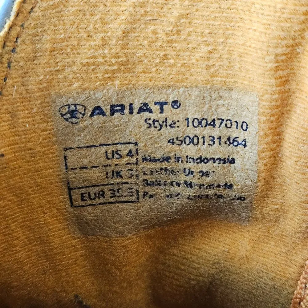 ARIAT Western Boots Brown Green US 4 Leather Embroidered Square Toe 10047010